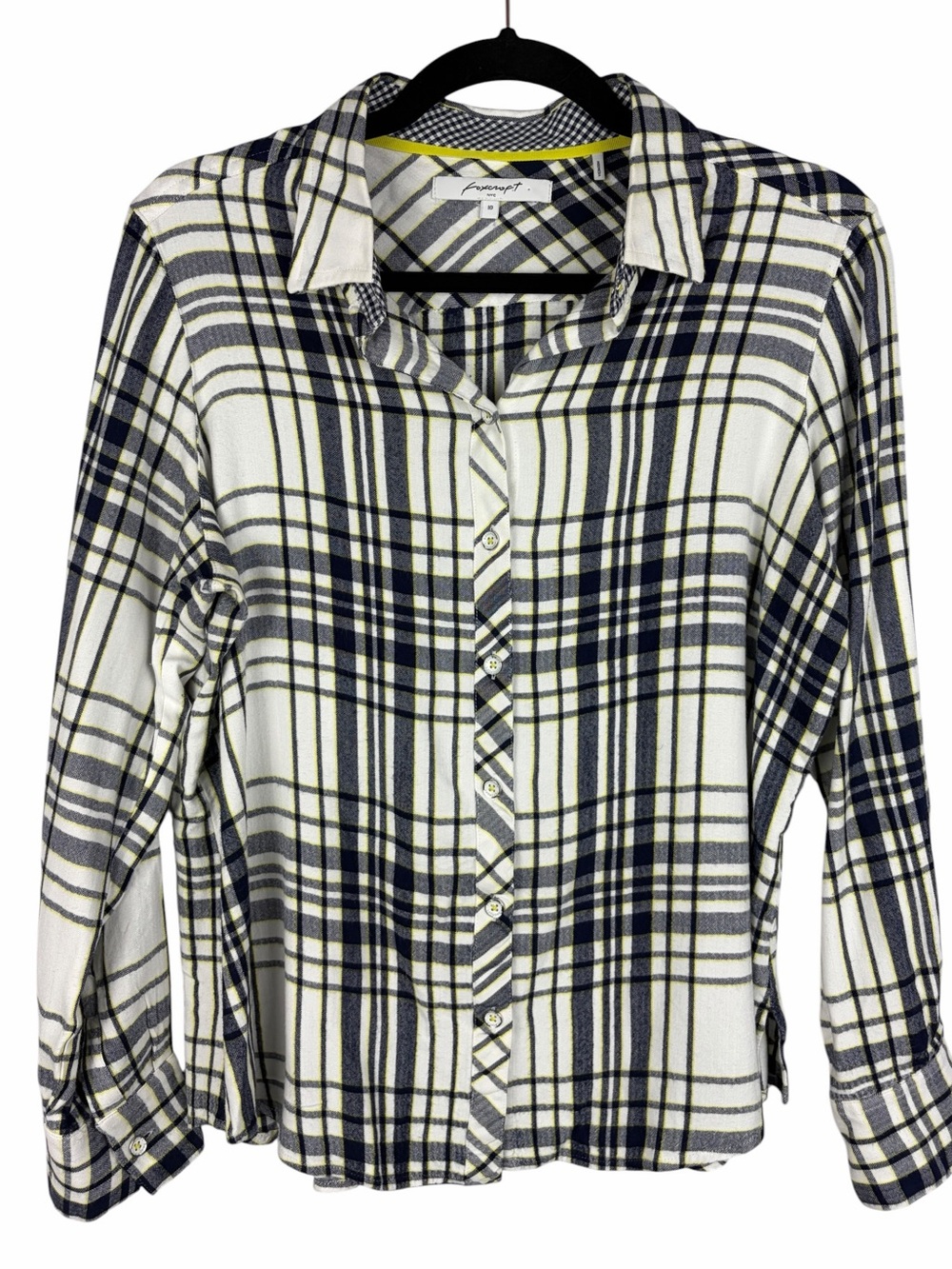 Foxcroft NYC Plaid Button Front Blouse Women’s Size 10 100% Rayon Long Sleeve